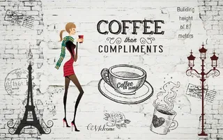 手绘装饰咖啡店背景墙