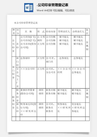 公司印章管理登记表印章管理表格