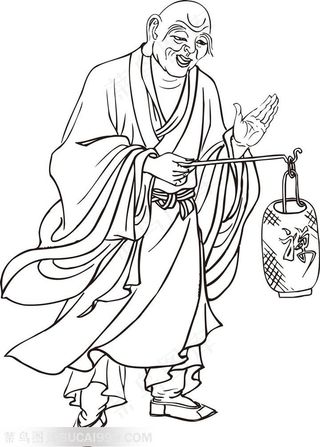 提着禅灯的僧人罗汉线描矢量PNG绘画图片