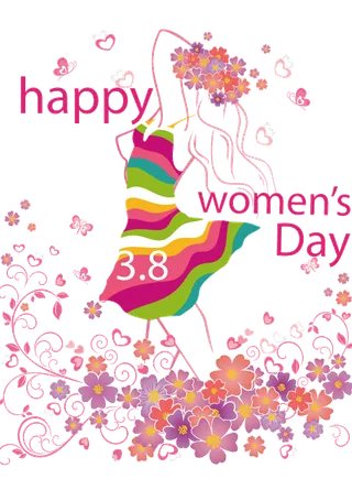 38妇女节三八女神女王粉色花朵玫瑰艺术字设计png免抠ps素材