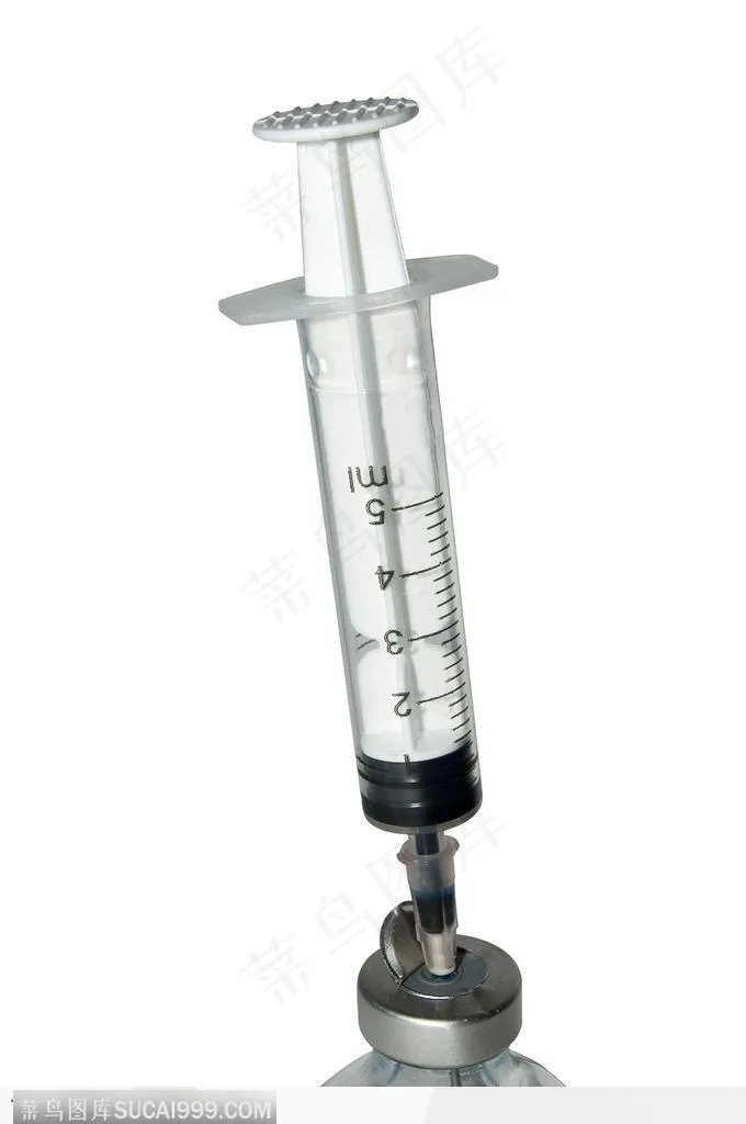 医疗器材-插入药瓶中的注射器
