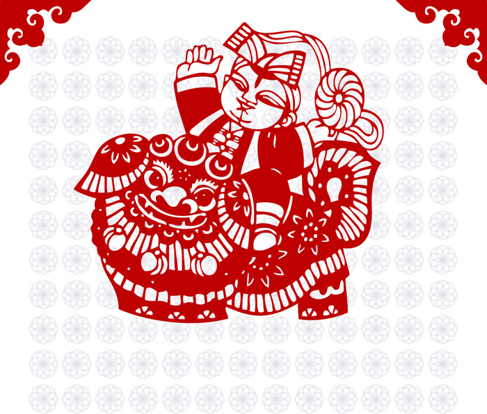 剪纸 狮子 矢量