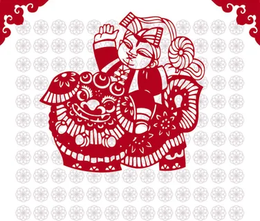剪纸 狮子 矢量