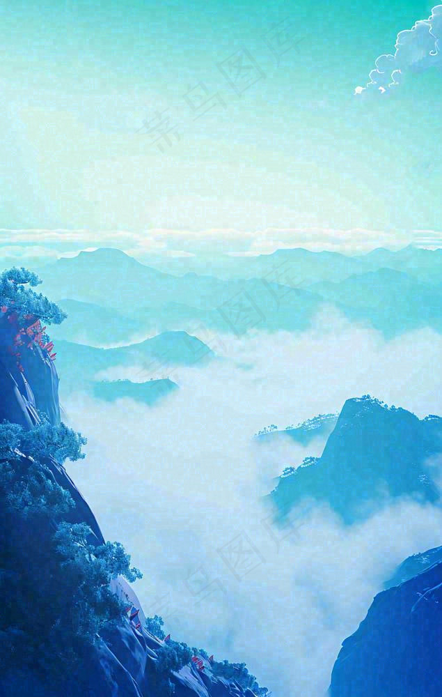 中国风云雾山脉河流湖面意境植物(864x1360)