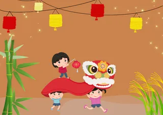 中秋节儿童舞狮背景