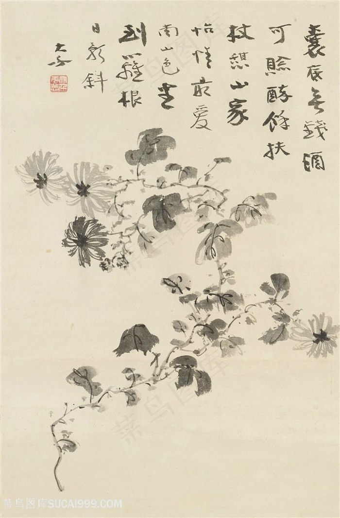 张大千水墨画水墨花卉植物树叶装饰画