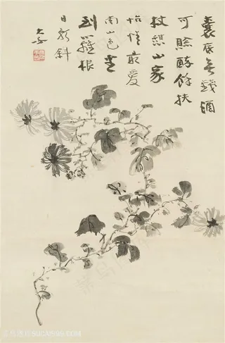 张大千水墨画水墨花卉植物树叶装饰画