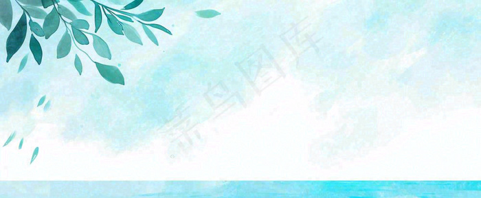 夏天海面清新绿植简约插画，夏至春分谷雨(1712x704)
