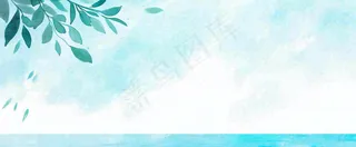 夏天海面清新绿植简约插画，夏至春分谷雨