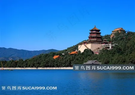 湖畔的古城楼风景图片 湖畔的古城楼风景图片