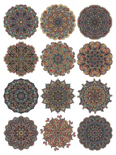 中国风古典民族风手绘曼陀罗花纹圆形插画AI矢量装饰图案PSD素材