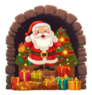 圣诞老人礼物烟囱卡通插画免抠