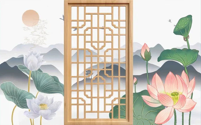 新中式背景墙psd模版下载