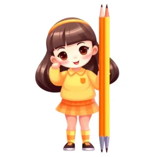 橙色女孩拿着笔免抠
