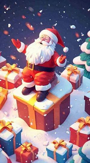 欢乐圣诞节卡通圣诞老人冬天雪花，礼物节日