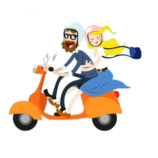 情侣骑电动车兜风