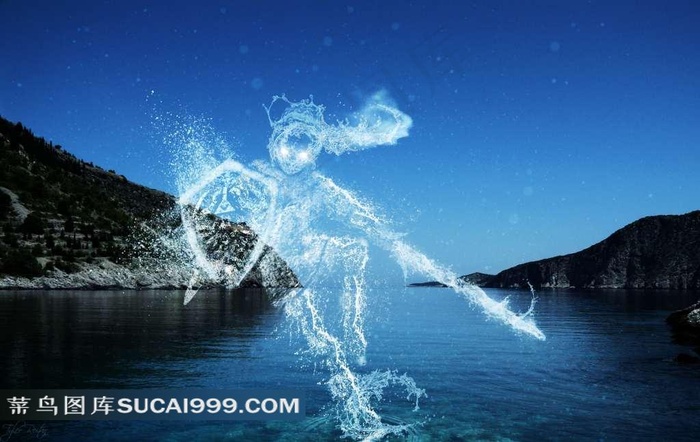 创意海面水元素战士