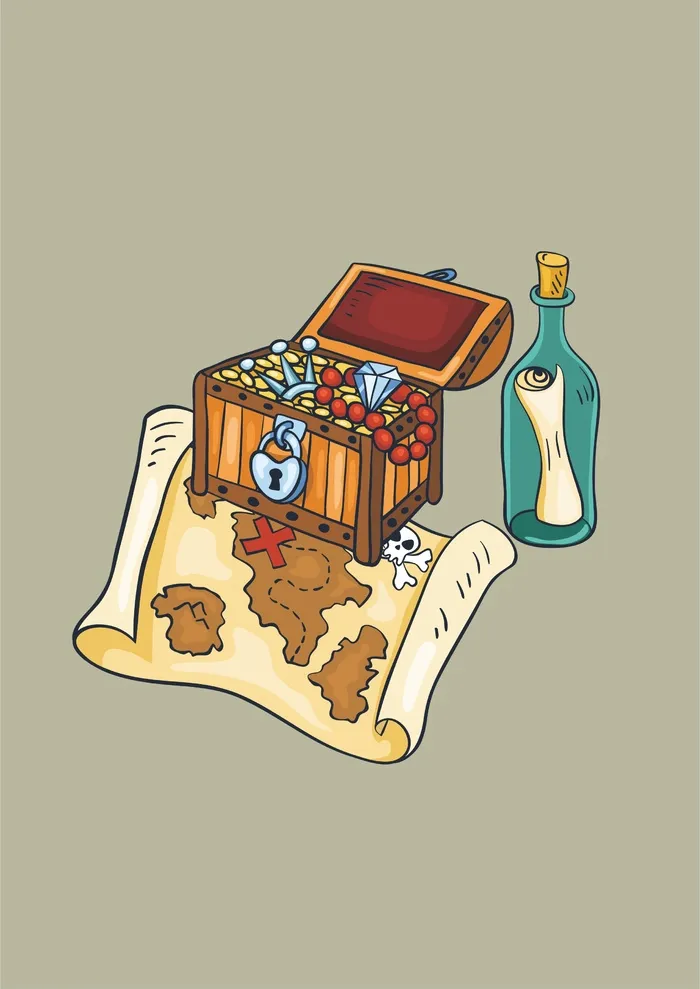 宝藏藏宝图冒险卡通图cdr矢量模版下载