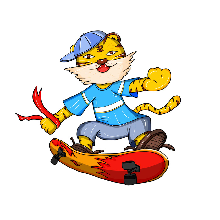 手绘2022虎年新年春节卡通老虎形象IP插画元素PSD设计素材图案