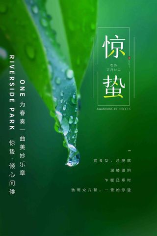 绿色清新风二十四节气惊蛰海报