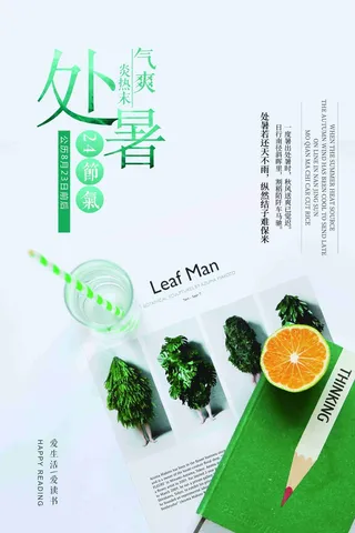 小清新处暑节气海报宣传
