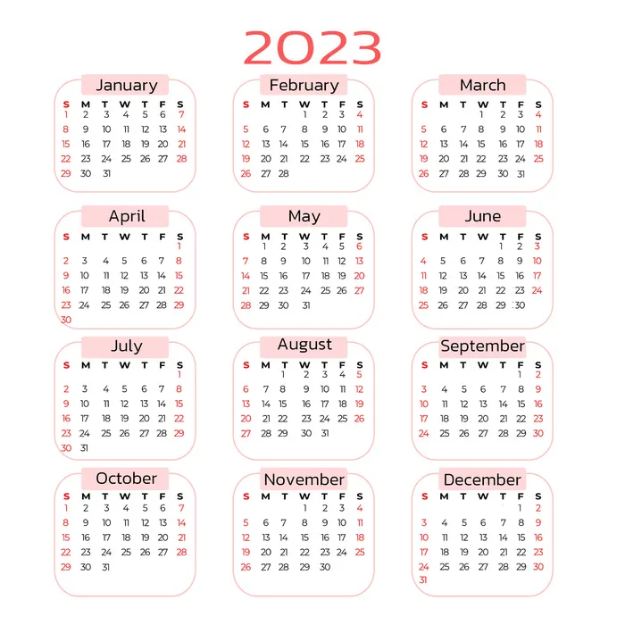 2023年日历白色背景