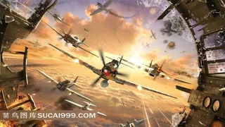 黄昏背景下空战中的战斗机群