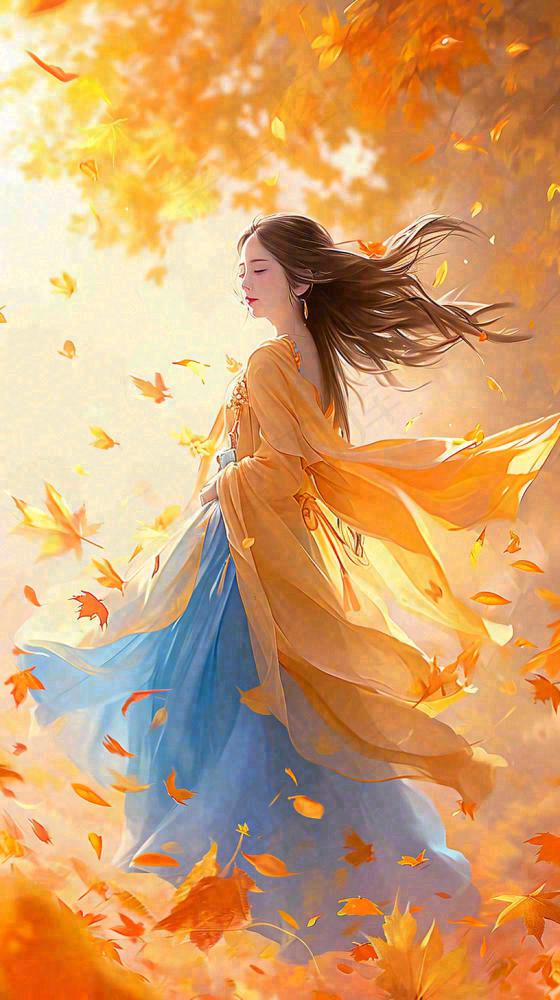 秋天意境美女仙女，秋叶浪漫温馨，立秋秋分(816x1456)