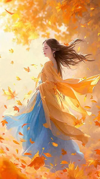 秋天意境美女仙女，秋叶浪漫温馨，立秋秋分