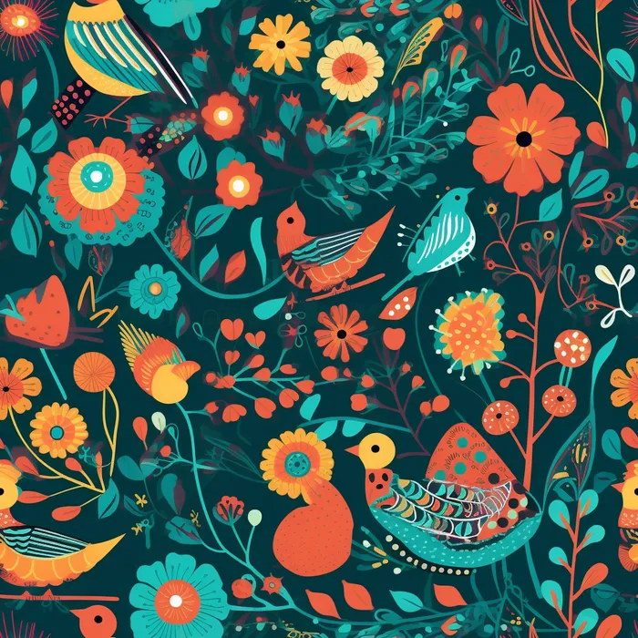 花鸟图，插画风格，无缝贴图，素材