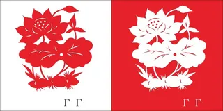 红色喜庆简约风春节窗花剪纸邮票吉祥如意恭喜发财莲花矢量图