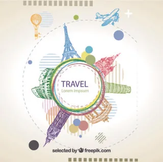 免抠彩绘环球旅行标签