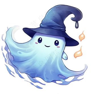 万圣节幽灵鬼魂蓝色卡通插画免抠