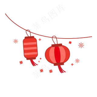 中国风 手绘 卡通元素 传统 复古红 灯笼装饰 PNG 免抠 