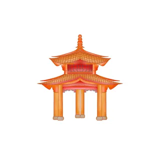 复古中国风国潮古建筑插画手绘高楼古塔PSD素材亭子png免抠图