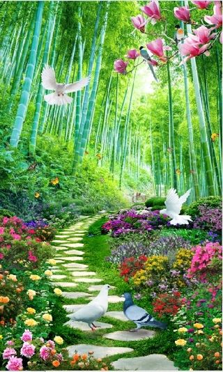 林木小路花园背景墙