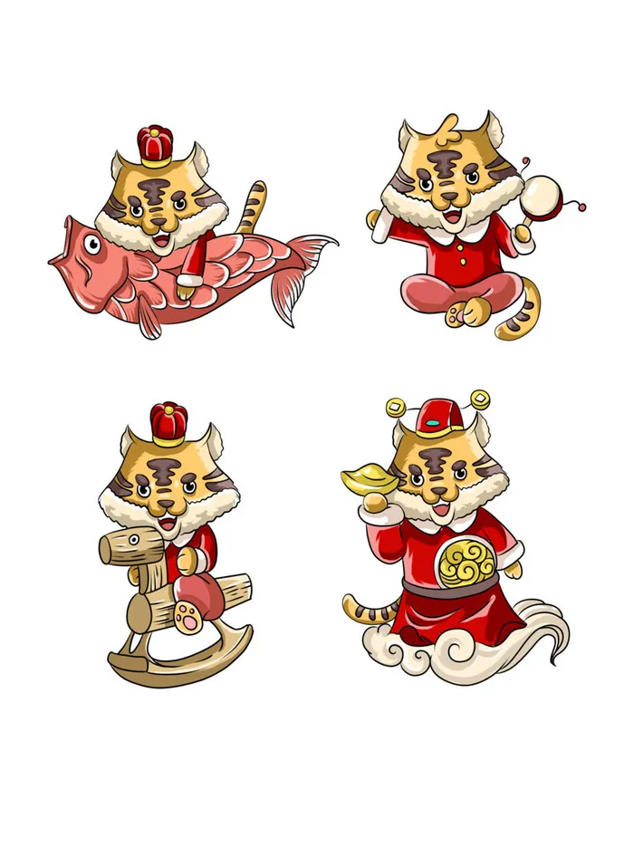 手绘2022虎年新年春节卡通老虎形象IP插画元素PSD设计素材图案psd模版下载