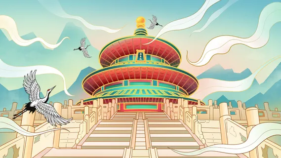 中国风国潮古建筑地标城市古风建筑阁楼印象地标手绘插画PSD素材