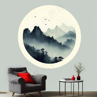 室内家居壁画山水画静雅背景