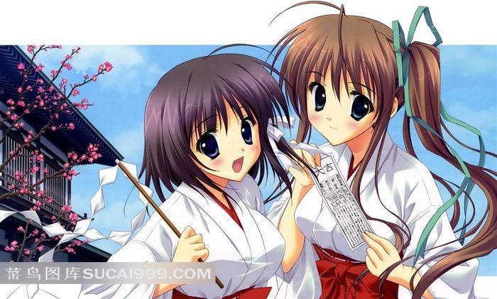 两个可爱的女孩动漫插画