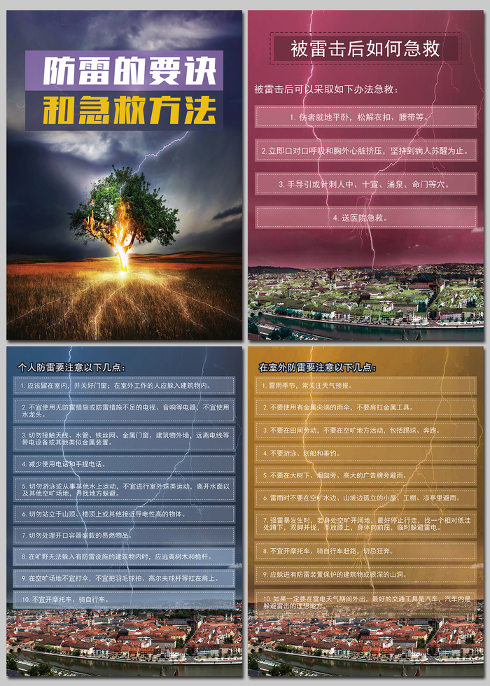 防雷的要诀和急救方法海报psd模版下载