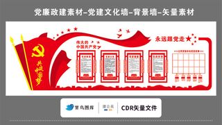 党建文化墙党建素材CDR预览图红色背景伟大的中国共产党党政制度