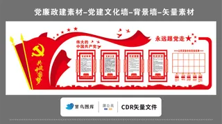 党建文化墙党建素材CDR预览图红色背景伟大的中国共产党党政制度