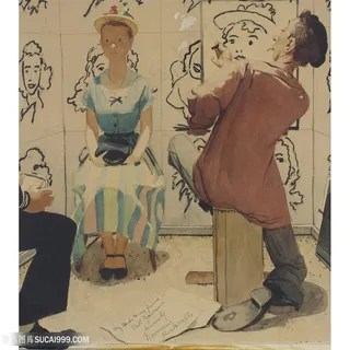 诺曼 · 洛克威尔手绘男女艺术装饰画