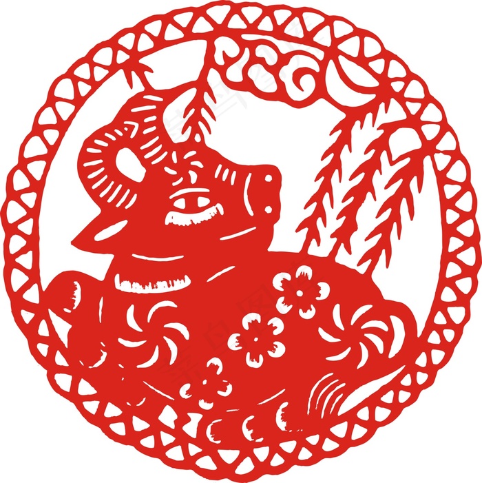 2022元旦新年剪纸牛