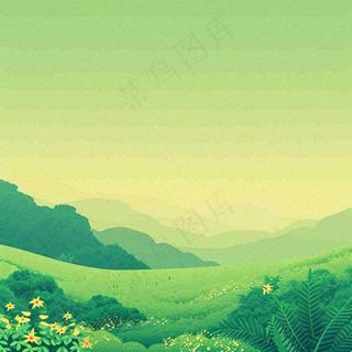 春天绿色扁平山脉绿植花草手绘，立夏春分
