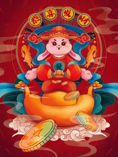 2023兔年恭喜发财插画春节海报背景
