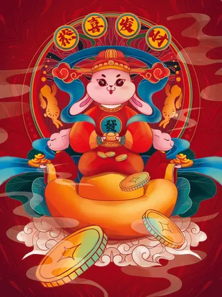 2023兔年恭喜发财插画春节海报背景