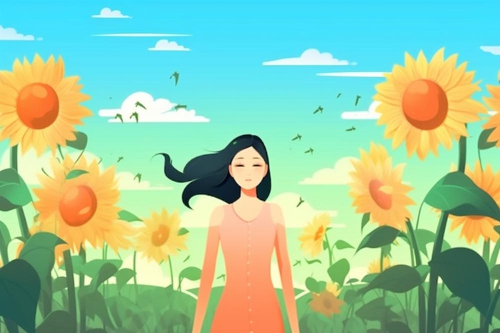 向日葵太阳花从女孩背景