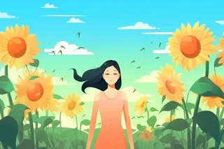 向日葵太阳花从女孩背景